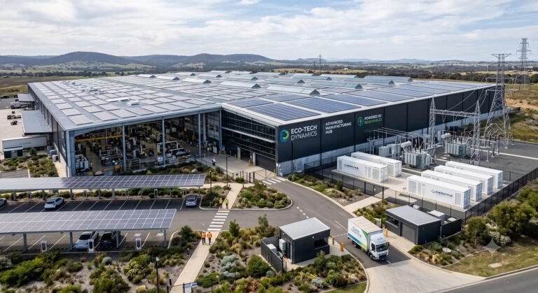 A view of a high-tech facility demonstrating green technology adoption and sustainable infrastructure in 2026.