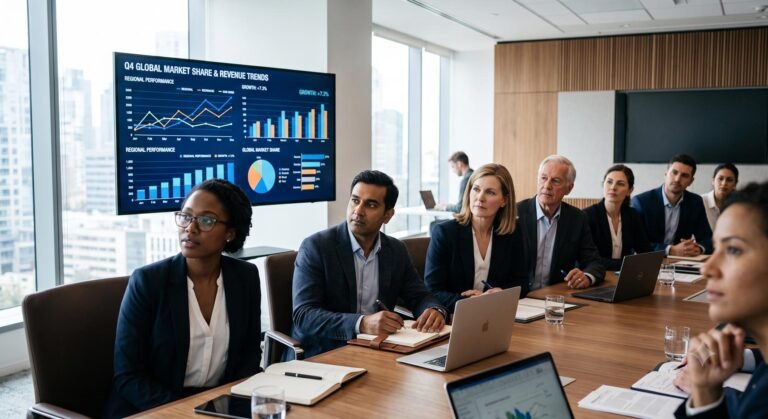 Corporate employees participating in a digital skills training session in a modern office.